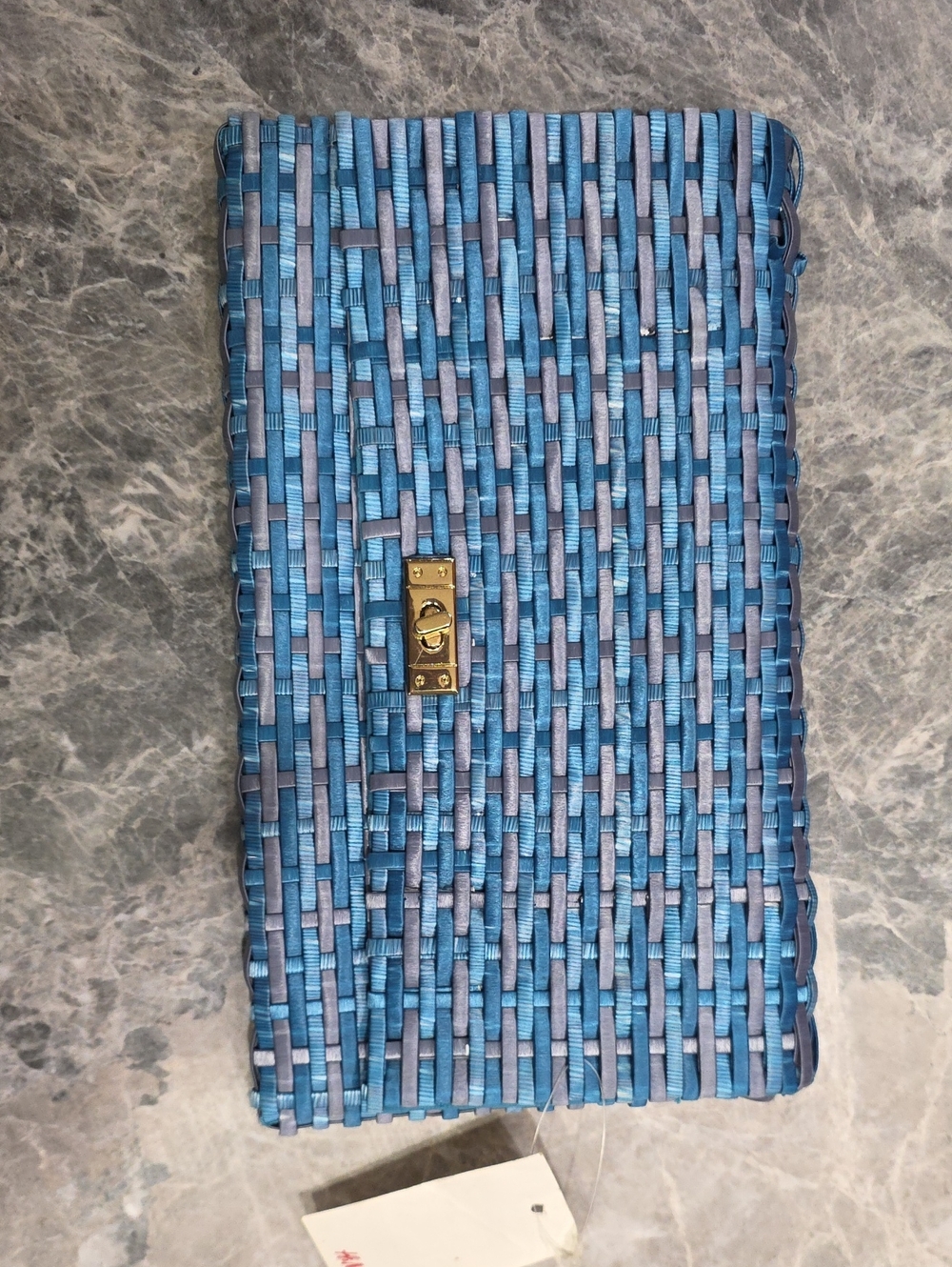 Blue Woven Clutch with Gold-Tone Turn Lock
